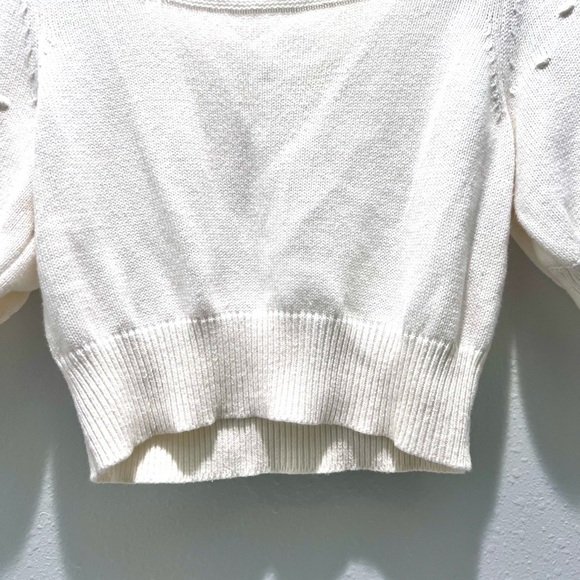 BCBGeneration White square Neck Sweater with Puff Sleeves and Cropped Fit  LARGE - Picture 3 of 12